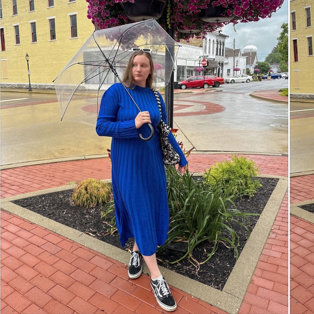 Long Sleeve Knitted Cobalt Blue Ribbed Knitwear Dress From Turkey